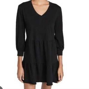 Nation LTD Black Cotton Long Sleeve Tiered mini Dress Size M Whimsigoth Soft